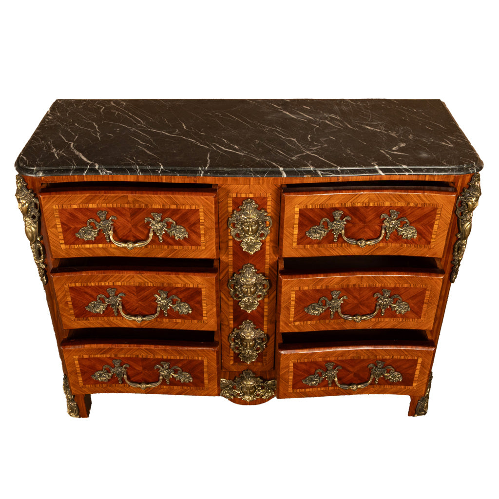 Antique 18thC French Louis XV Ormolu Inlaid Kingwood Marble Commode Chest 1780