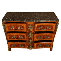 Antique 18thC French Louis XV Ormolu Inlaid Kingwood Marble Commode Chest 1780