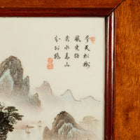 Pair Antique Chinese Republic Period Hand Painted Porcelain Hongmu Plaques 1920