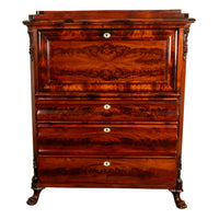 Antique Austrian Biedermeier Flame Mahogany Secretary Abattant Desk Chest 1870