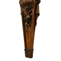 Antique 19thC Italian Carved Walnut Renaissance Revival Pair Caryatid Brackets, Circa 1850