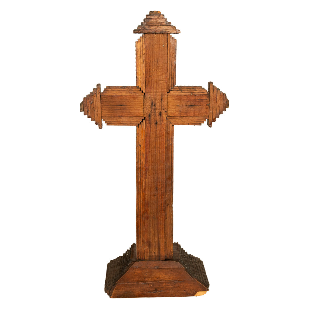 Antique American Tramp Art Carved Wood Crucifix John Zadora Pennsylvania 1900