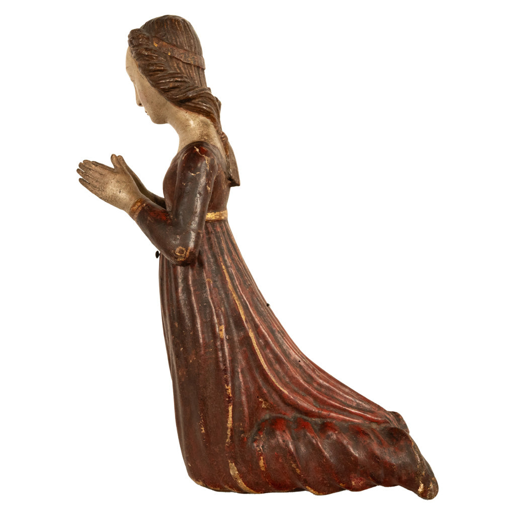 Antique Italian 15th Century Carved Wood Hand-Painted Madonna Statue Vecchietta 1460