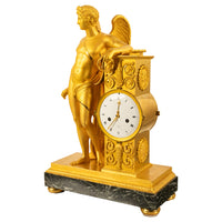 Antique French Gilt Bronze Empire Neoclassical Statue Clock by Rabiat Paris 1810