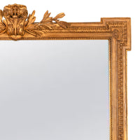 Large Antique 19th Century French Louis XVI Giltwood Crested Wall Mirror 1850