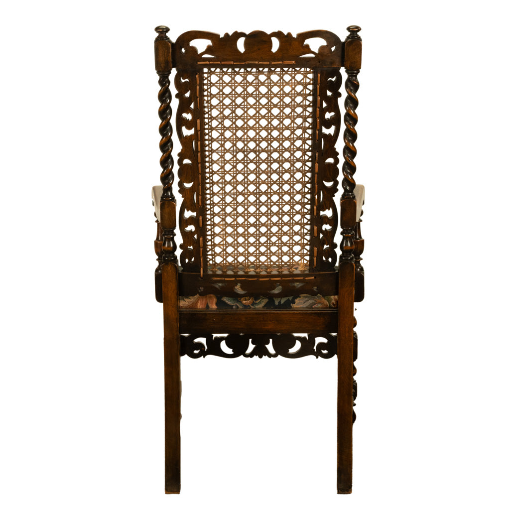 Antique 19thC Set 6 Carved Caned Jacobean Barley Twist Walnut Dining Chairs 1870
