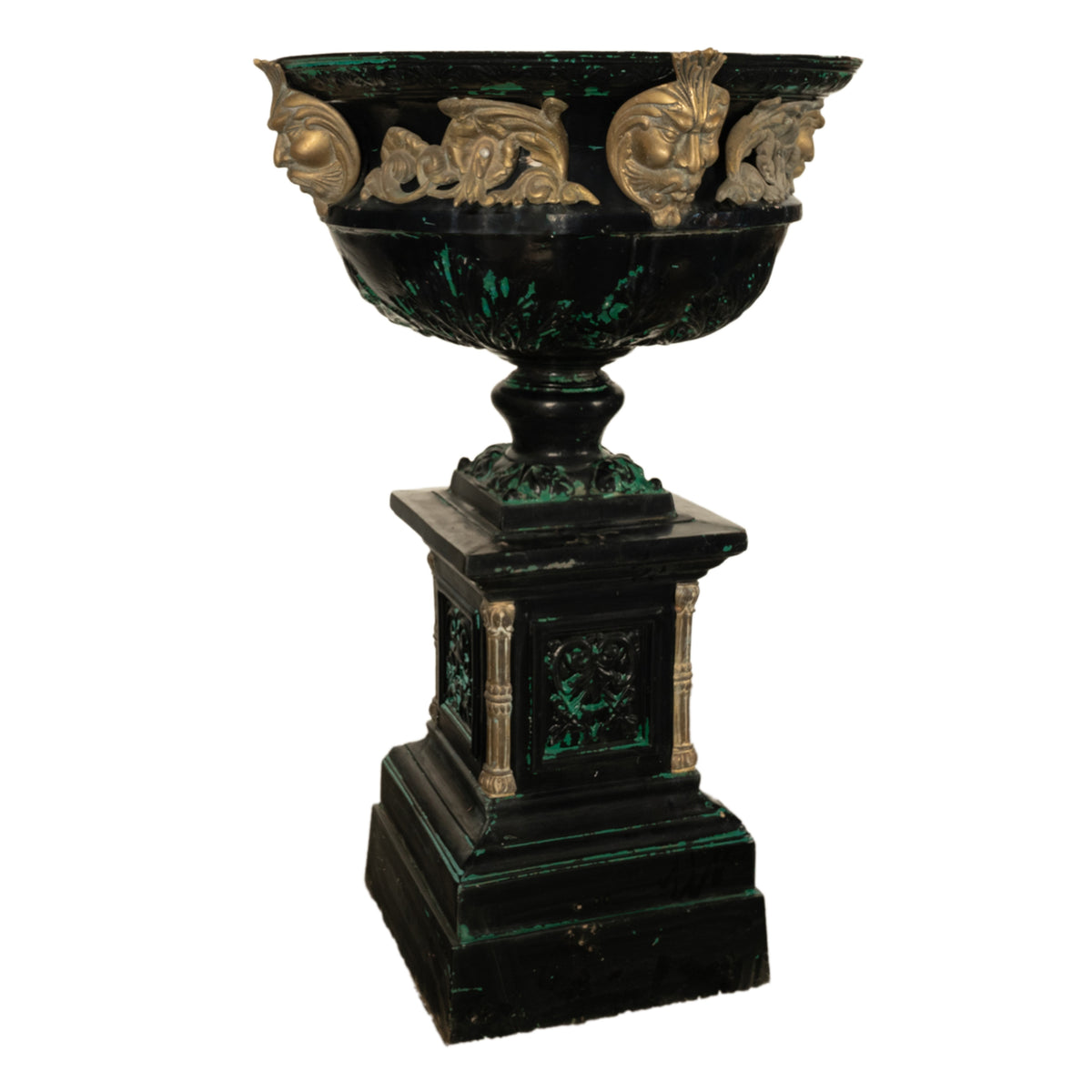 Monumental 70" Tall Antique Cast Iron Bronze Garden Urn Planter on Pedestal 1930