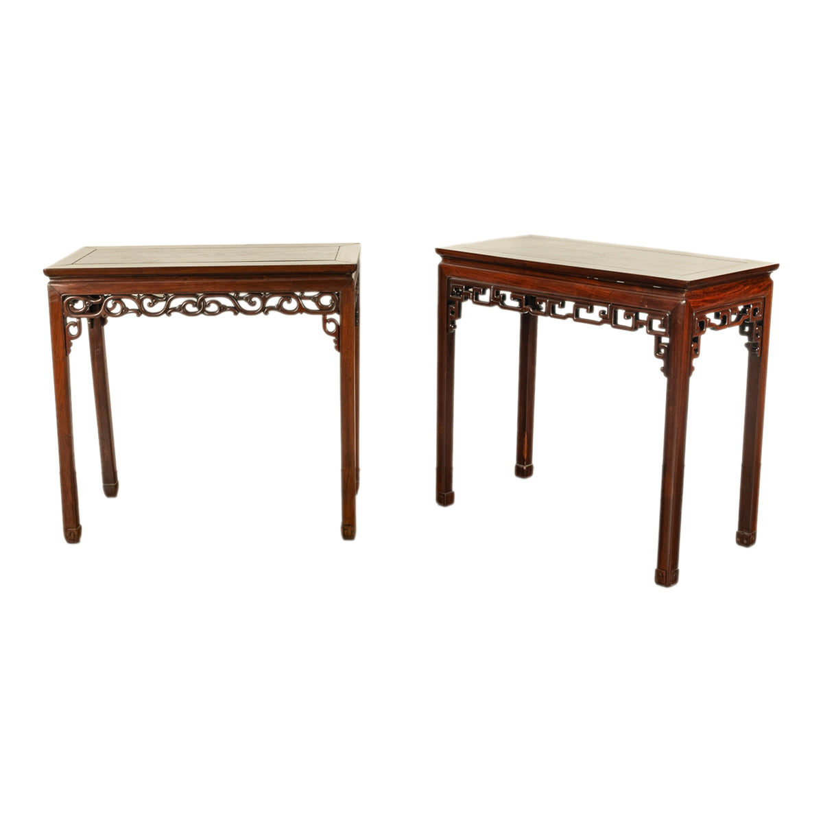 Pair Antique Chinese Qing Dynasty Elm Rosewood Side Serving Altar Tables 1860