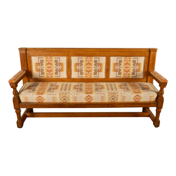 Antique 19th Century French Oak Bench Pew Pendleton Chief Joseph Fabric 1880