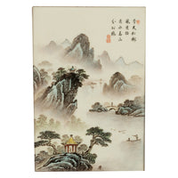 Pair Antique Chinese Republic Period Hand Painted Porcelain Hongmu Plaques 1920