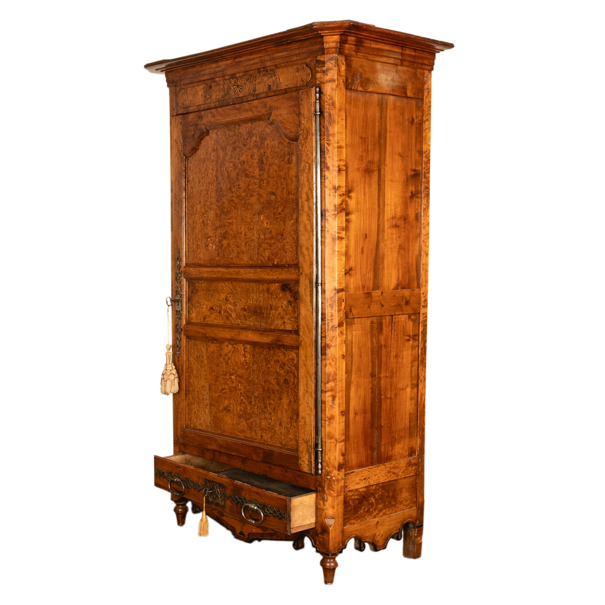 Antique French Provincial Inlaid Burl Chestnut Wardrobe Armoire Bonnetiere 1750