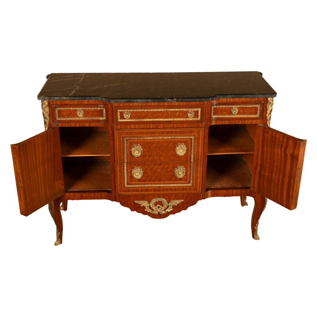 Antique French Parquetry Ormolu Marble Top Louis XVI Commode Chest Drawers 1880