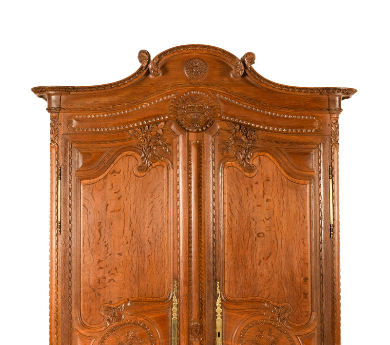 Antique Early 19th Century French Carved Oak Wedding Armoire Wardrobe Normandy 1820