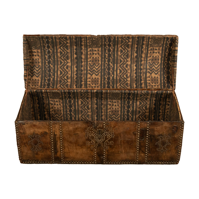 Antique 17th Century Italian Leather and Pine & Brass Stud Work Carriage Chest Trunk 1680