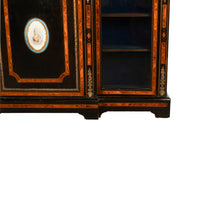 Antique French Napoleon III Ebony Ormolu Marble Sevres Porcelain Inlaid Credenza Cabinet 1860