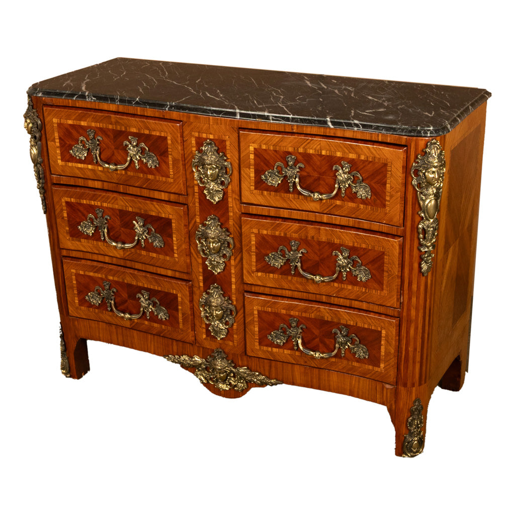 Antique 18thC French Louis XV Ormolu Inlaid Kingwood Marble Commode Chest 1780