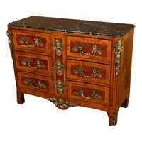 Antique 18thC French Louis XV Ormolu Inlaid Kingwood Marble Commode Chest 1780
