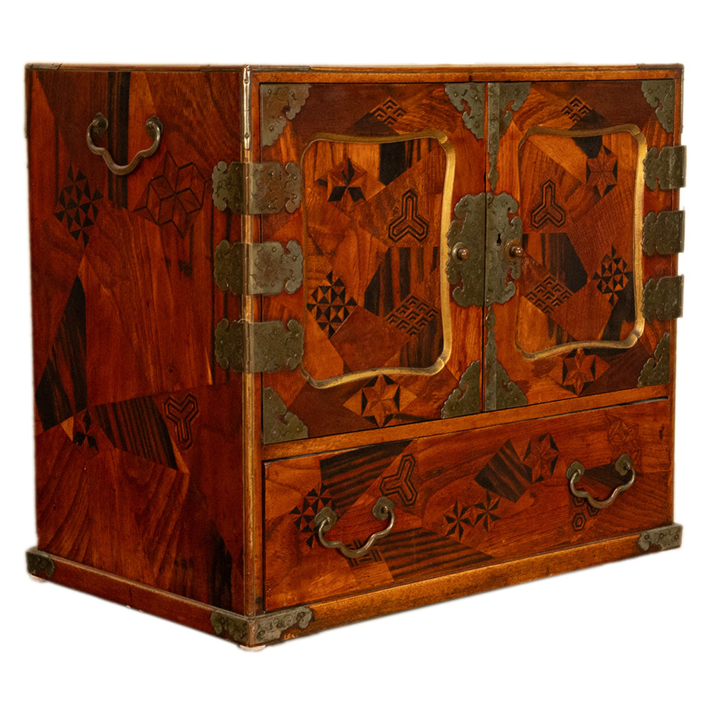 Antique Japanese Meiji Kodansu Tansu Marquetry Table Cabinet Jewelry Chest 1880