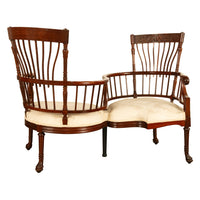 Antique American Carved Mahogany Conversation Sofa Chair Loveseat Tête-à-Tête, Circa  1880