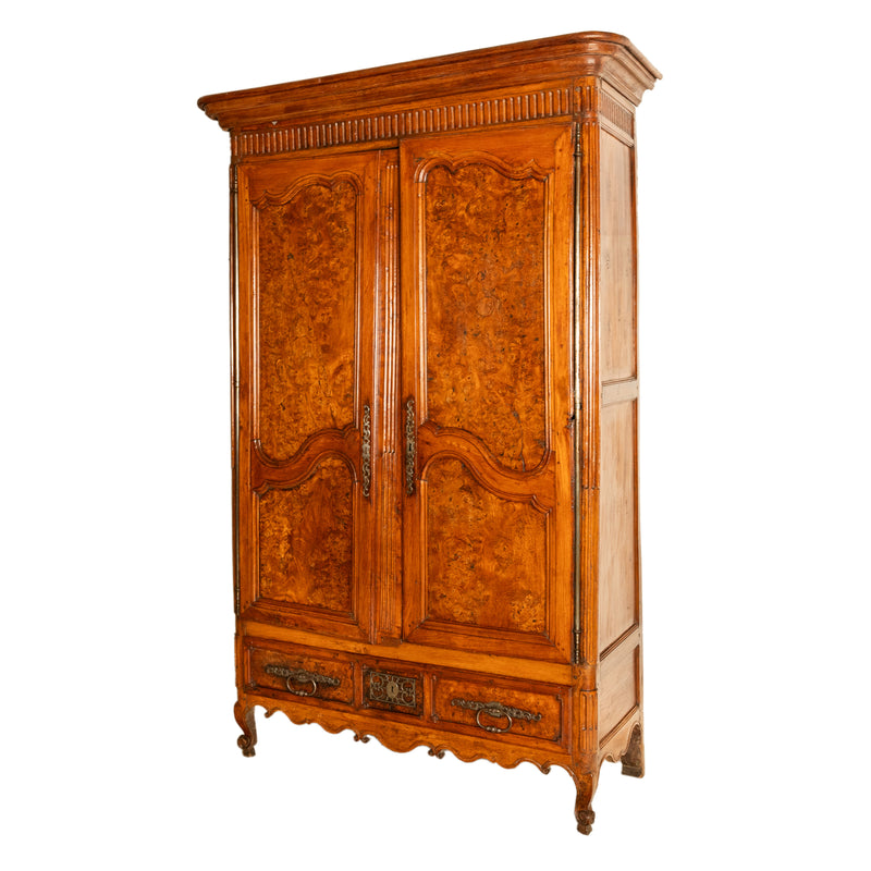 Antique 18th Century Louis XV French Provincial Burl Chestnut Walnut Armoire Circa 1790