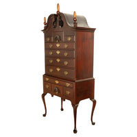Antique 18thC American Federal Queen Anne Mahogany Bonnet-Top Highboy Salem Massachusetts 1790