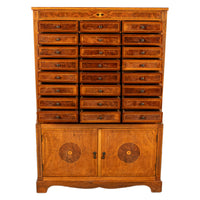 Antique Art Deco Inlaid Marquetry Burl Walnut 24 Drawer Filing Collectors Cabinet Circa 1920