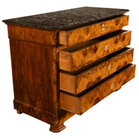 Antique French Walnut & Marble Louis-Philippe Walnut Commode Chest Drawers 1840