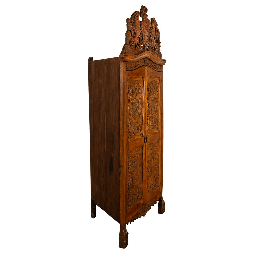Antique 18th Century Carved Walnut Corner Cabinet Spainish Royal Coat of Arms