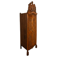 Antique 18th Century Carved Walnut Corner Cabinet Spainish Royal Coat of Arms