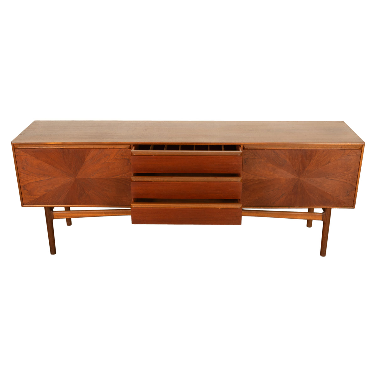 Mid Century Modern Danish Style Teak Long Credenza McIntosh Starburst Doors 1960