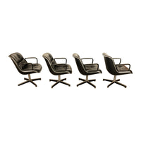 Set of 4 Mid Century Modern Charles Pollock Knoll Black Leather Executive Chairs, 1963