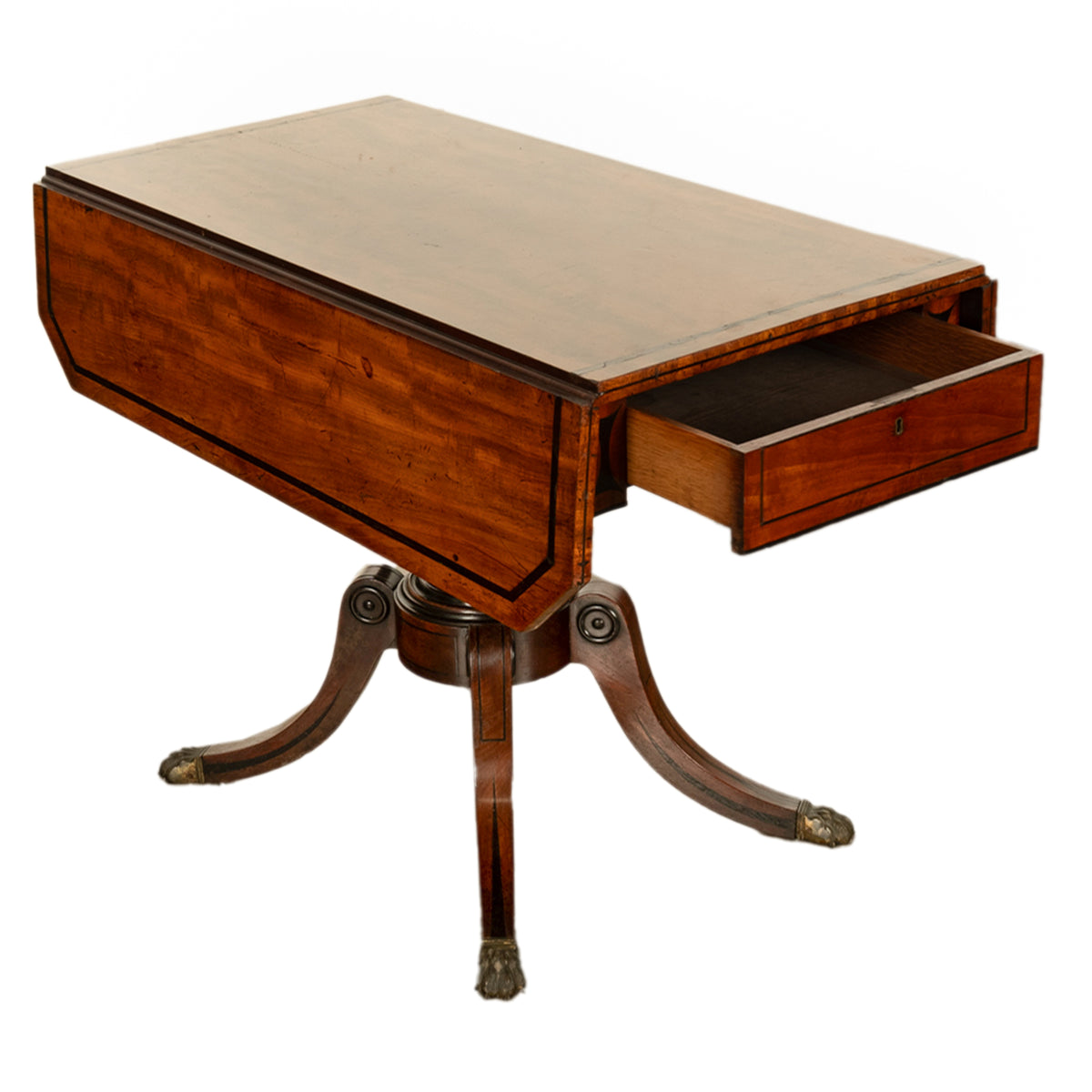 Antique Georgian Regency Inlaid Ebony Mahogany Pembroke Drop Leaf Pedestal Table 1810