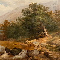 Large Antique English 19thC Oil Painting River Lyn Landscape Barnstaple Devon by Albert Lane, 1860