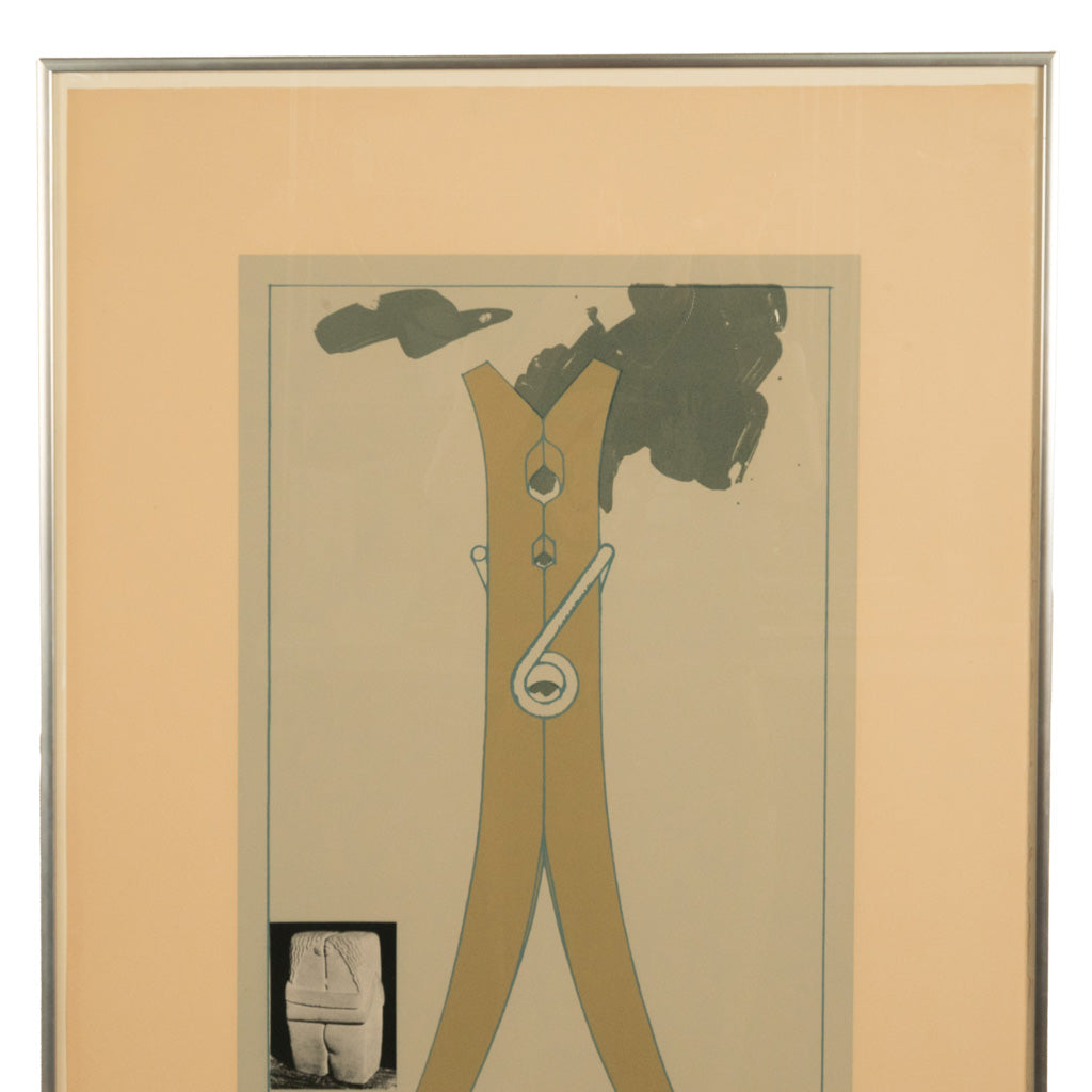 Pop Art Silk Screen Print and Collage "Clothespin Brancusi's Kiss" Philadelphia by Claes Oldenburg, 1972