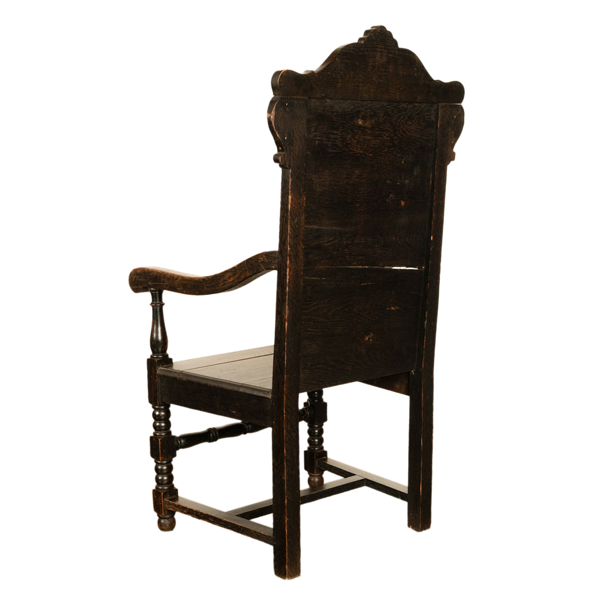 Antique 17th Century English Charles II Oak Carved Wainscot Armchair 1680