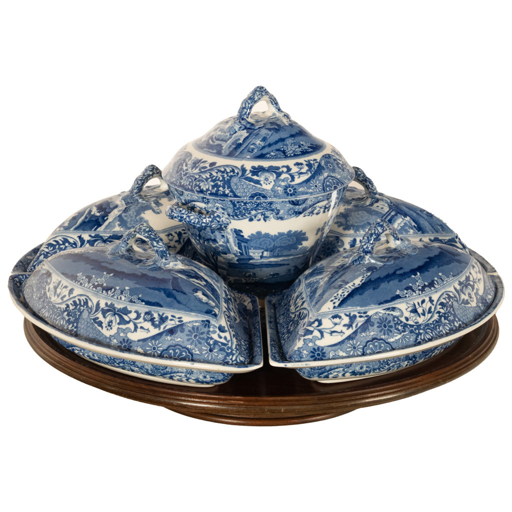 Antique Copeland Spode Blue & White Porcelain "Italian" Pattern Lazy Susan 1890