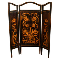Antique Art Nouveau Mahogany Painted Fire Folding Screen Liberty Co London 1900