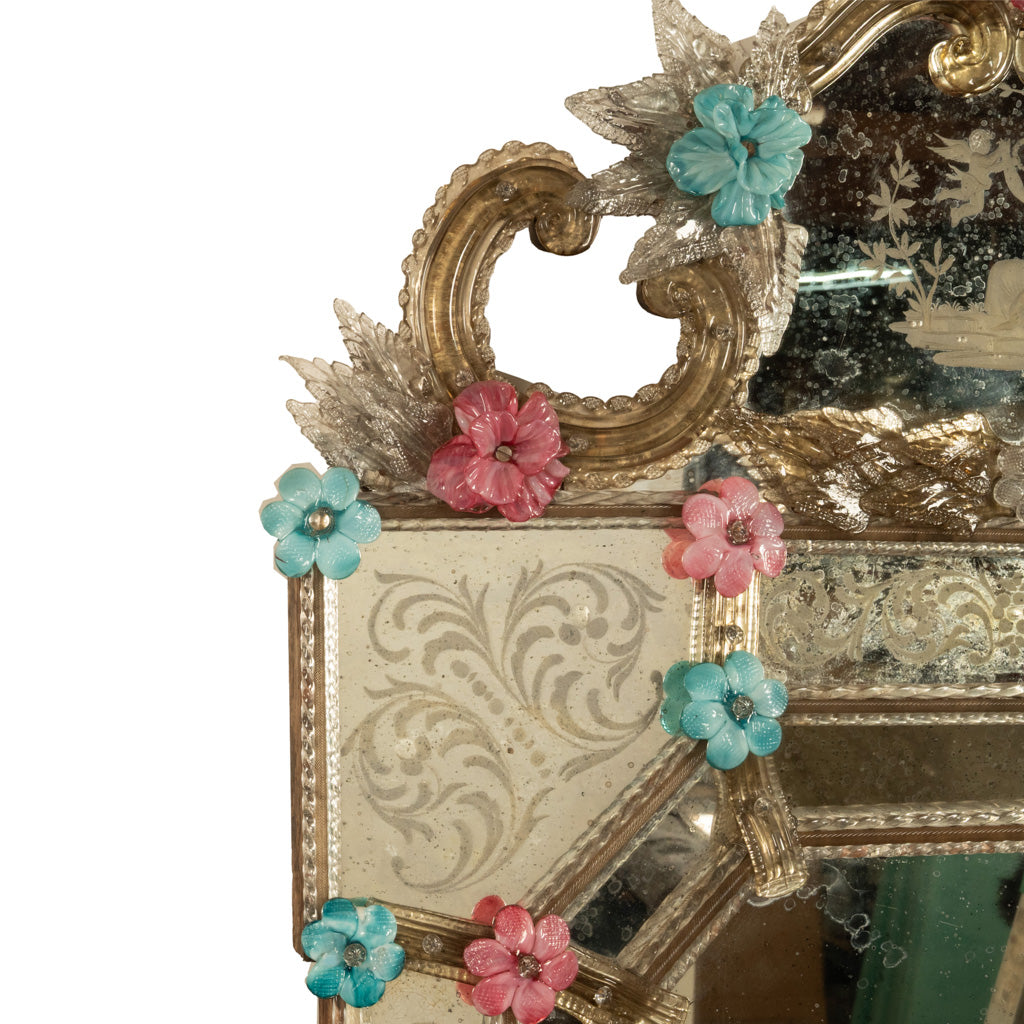 Antique Style Italian Handmade Murano Venetian Etched Glass Mirror Fratelli Tosi