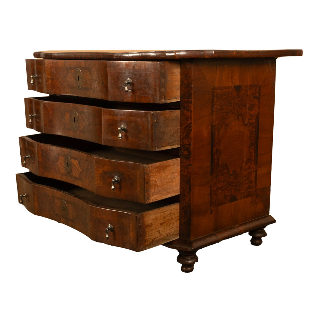 Antique Austrian Baroque Inlaid Walnut Burl Chest of Drawers Dresser Commode 1760