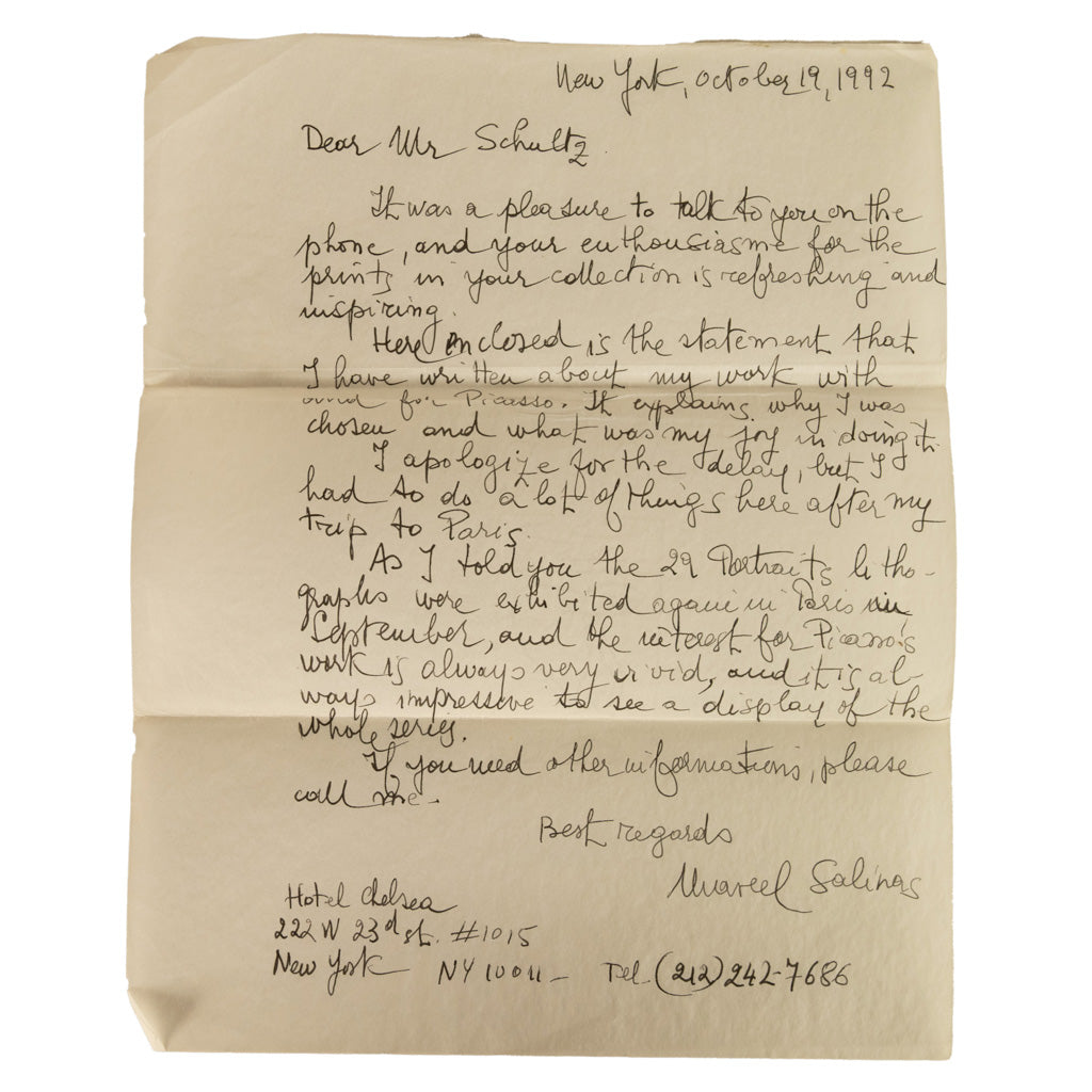 Original Colored Cubist Imaginary Portrait Signed Numbered by Pablo Picasso, 1969 with Marcel Salinas Letter