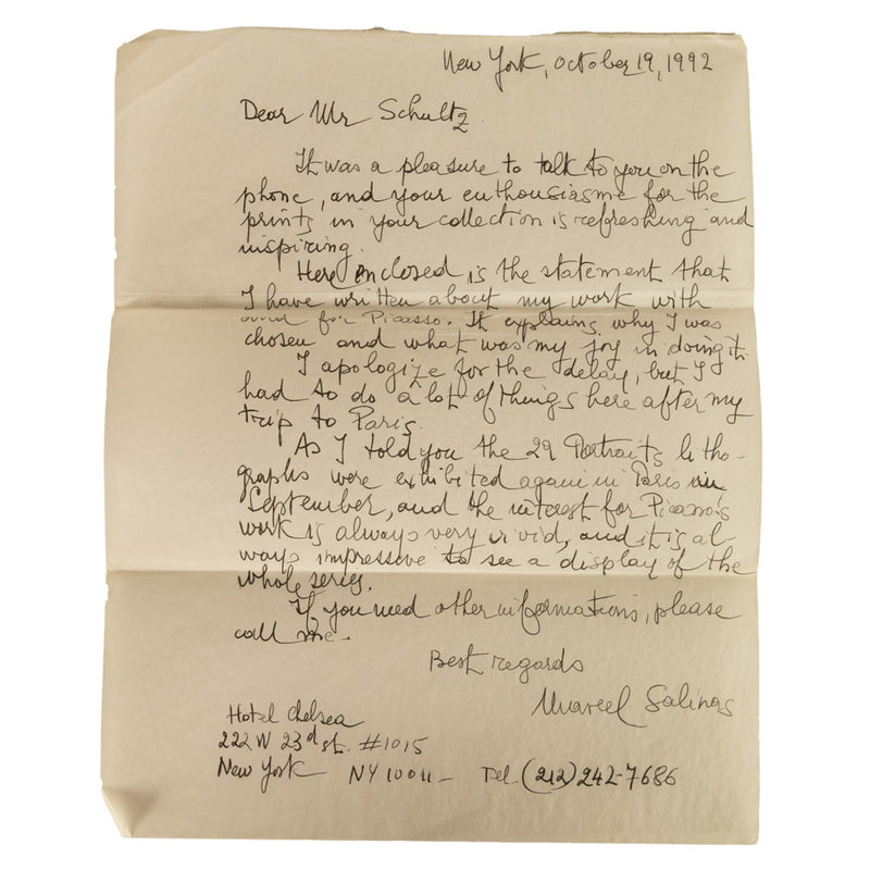 Original Colored Cubist Imaginary Portrait Signed Numbered by Pablo Picasso, 1969 with Marcel Salinas Letter