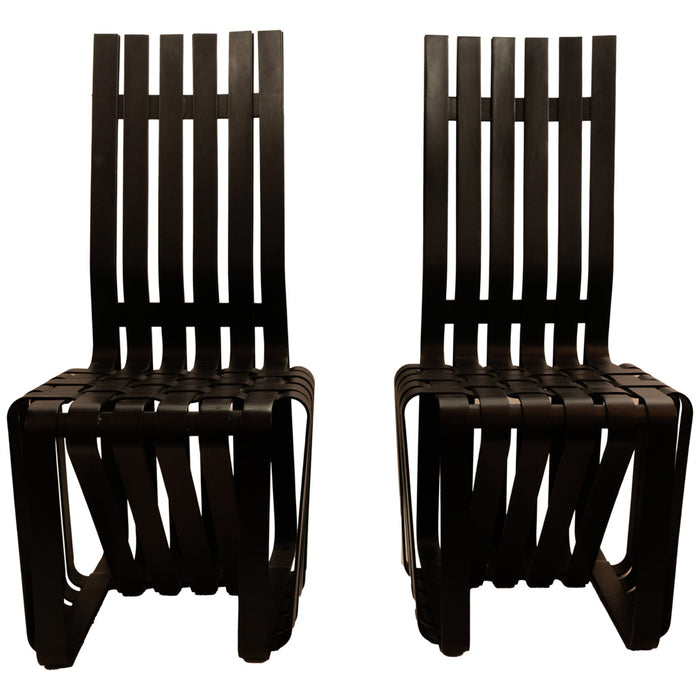 Pair American Modernist "High Sticking" Black Chairs Frank Gehry for Knoll 1992