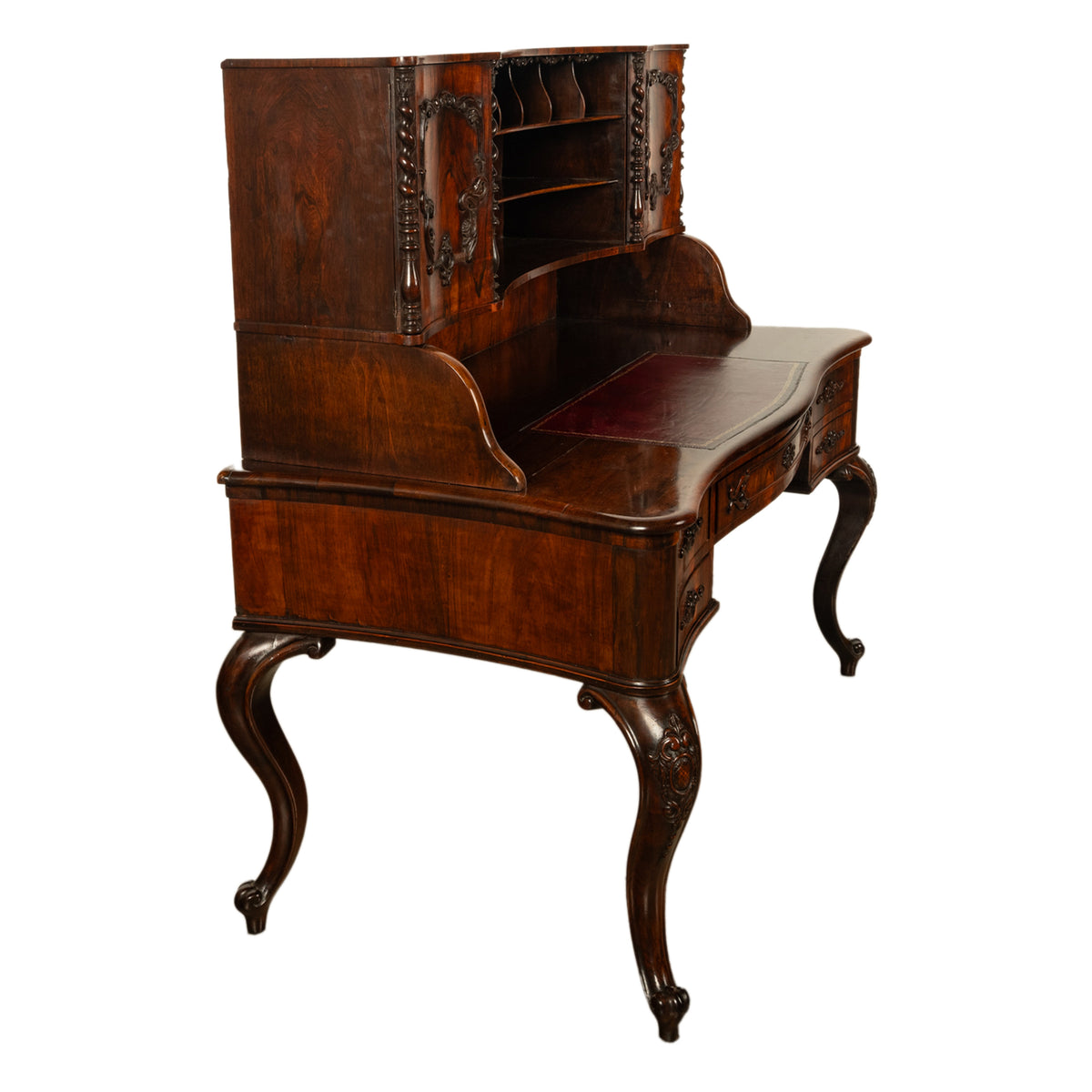 Antique French Carved Rosewood Louis Philippe Rococo Desk Bureau Writing Table Circa 1850