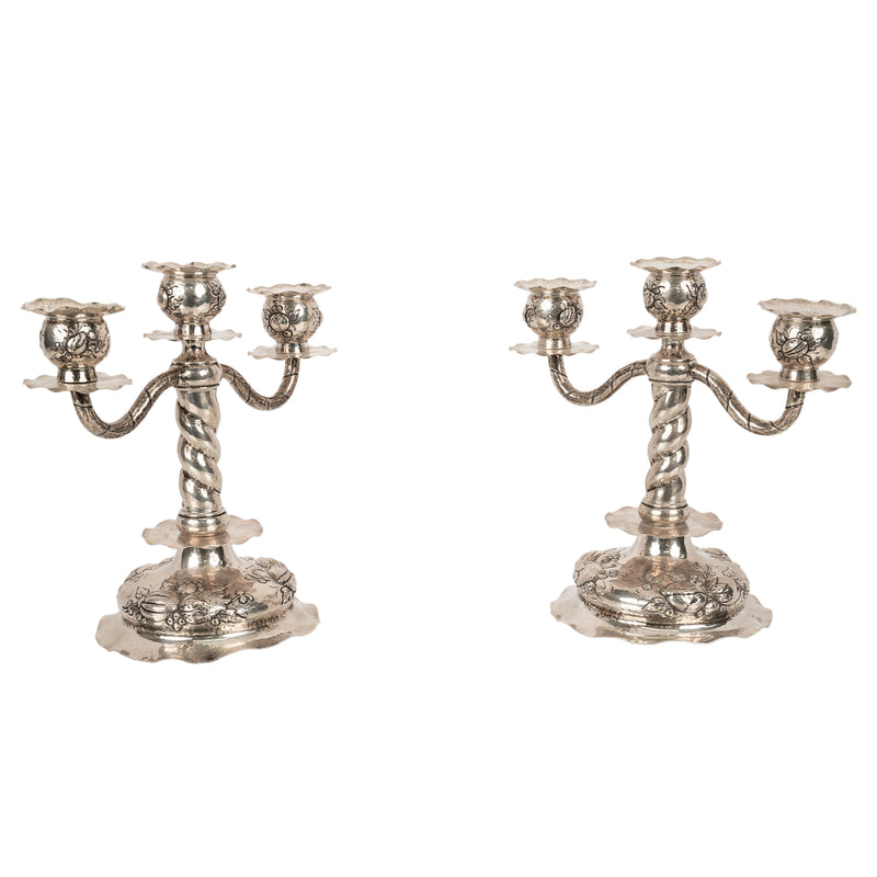 Pair Art Deco Swedish Silver 3 Branch Candelabras Candlesticks C.G.Hallberg 1927