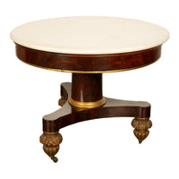 Antique American Classical Mahogany Marble Top Parcel Gilt Round Center Table New York Duncan Phyfe 1825