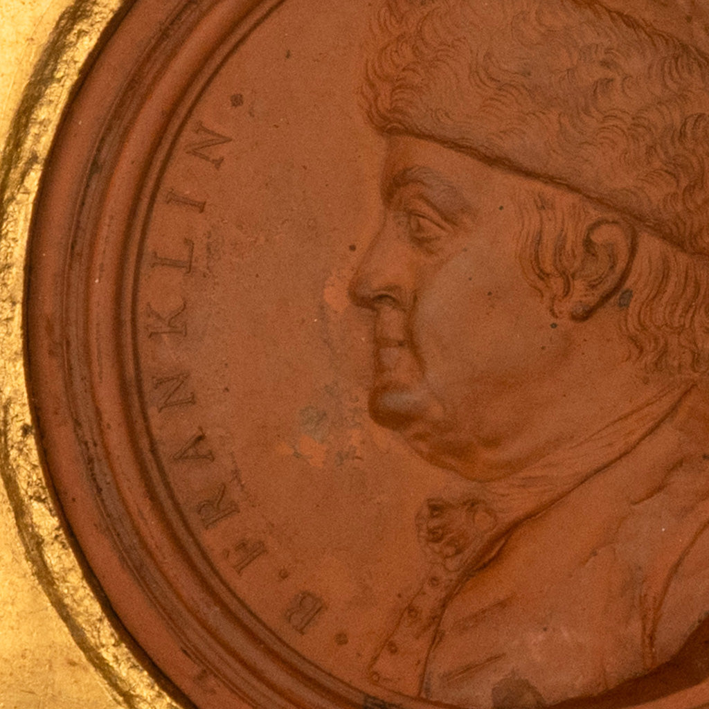 Antique 18th Century Political Terracotta Portrait Medallion Benjamin Franklin Jean Baptiste Nini 1777