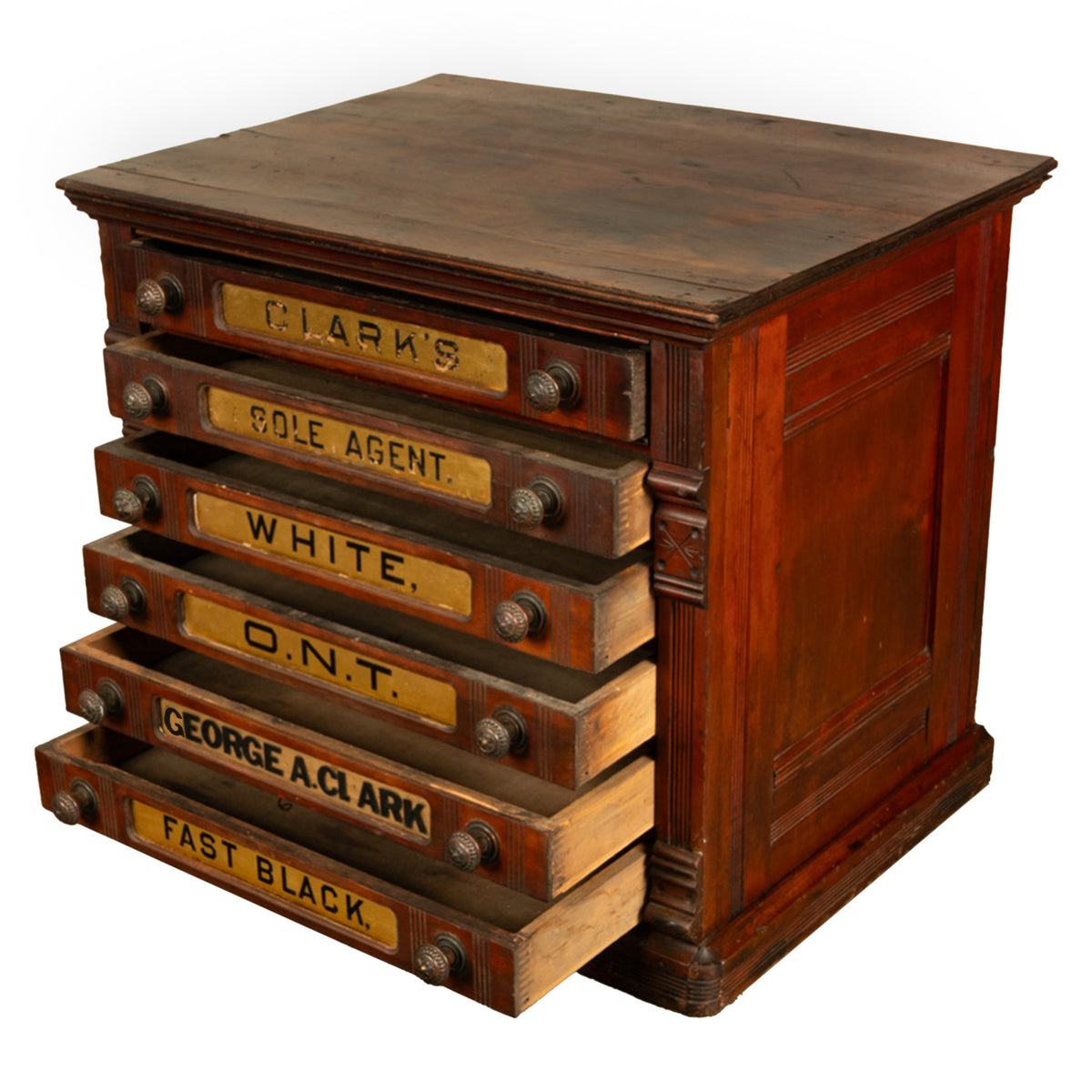 Antique Eastlake Clark's Walnut Mercantile Store Advertising Thread Cabinet 1880
