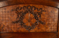 Antique French Louis XVI Walnut Inlaid Parquetry 66" Mantle Trumeau Mirror 1890
