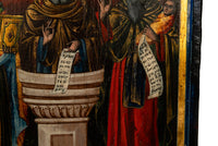 Antique Greek Eastern Orthodox Religious Painted Icon Egg Tempera 3 Saints 1780