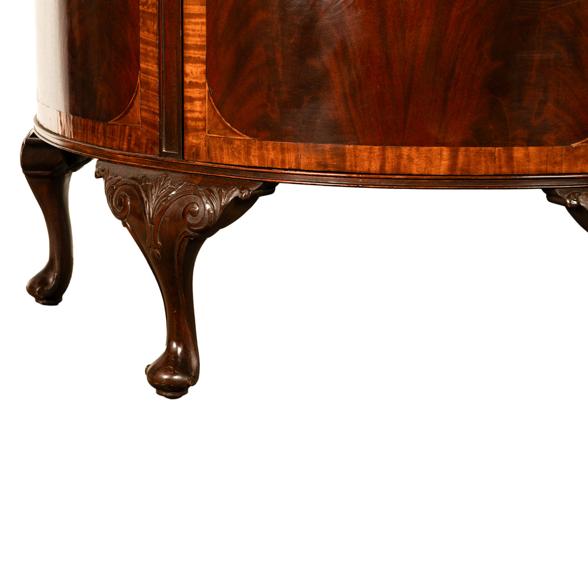 Antique Mahogany Marble Top Demi-Lune Marquetry Inlaid Drinks Cabinet or Server, Circa 1900